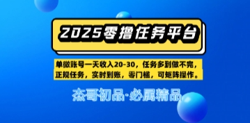 【零撸任务平台第二期】单账号一天收入20,任务多到做不完,实时到账,零门槛,可矩阵操作